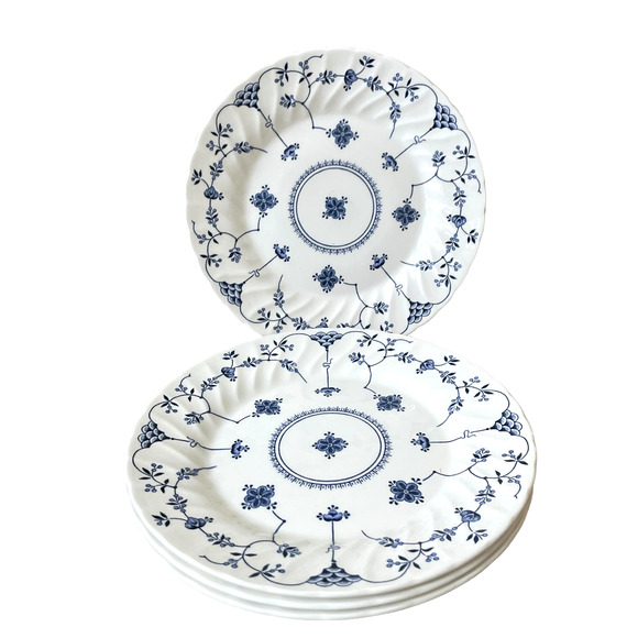 Queen's FINLANDIA Blue & White Floral Dinner Plates 10in Set of 4 England NEW - Picture 15 of 16
